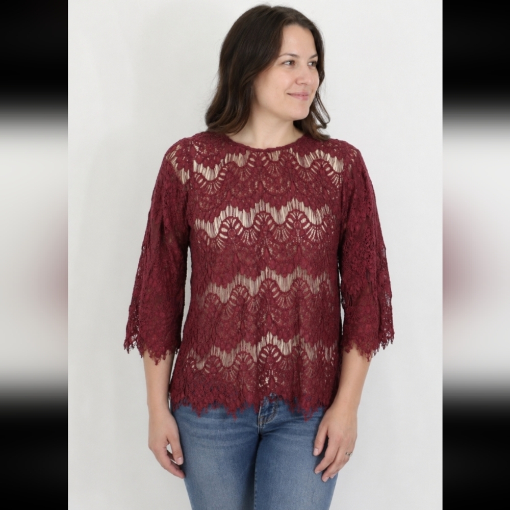 INNY small cotton mix crochet lace bell sleeves